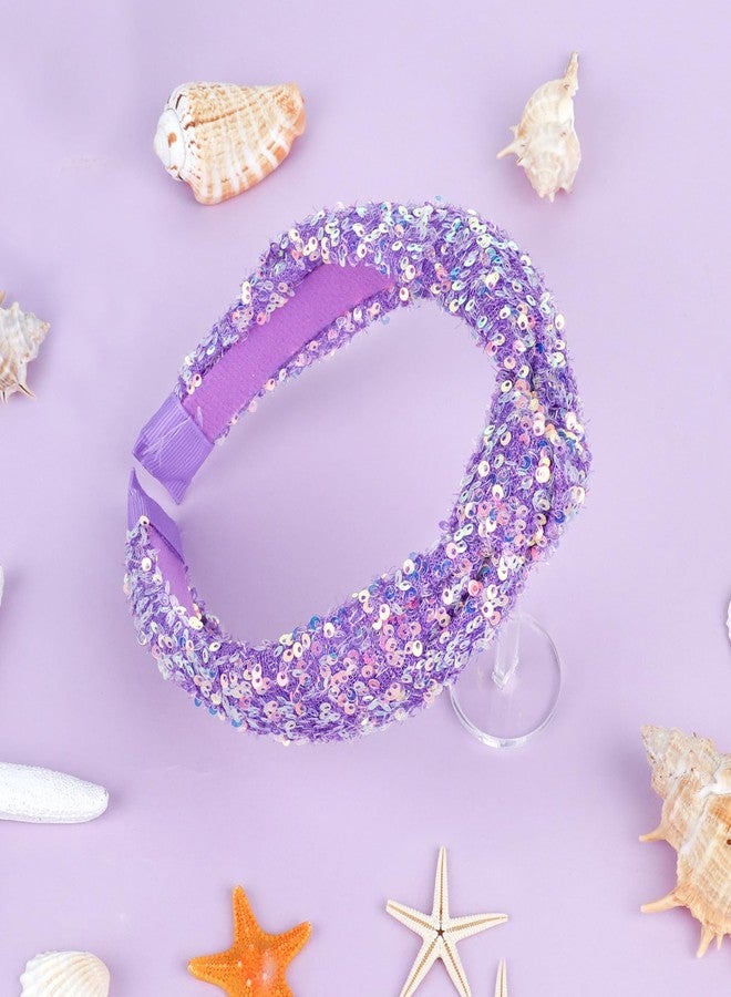 YARIEW Sequin Knotted Headband for Women - Sparkle Wide Knot Hair Bands Accessories - Cute Little Girl Princess Headband - Glitter Girls Hair Accessories (Purple) - Image 3
